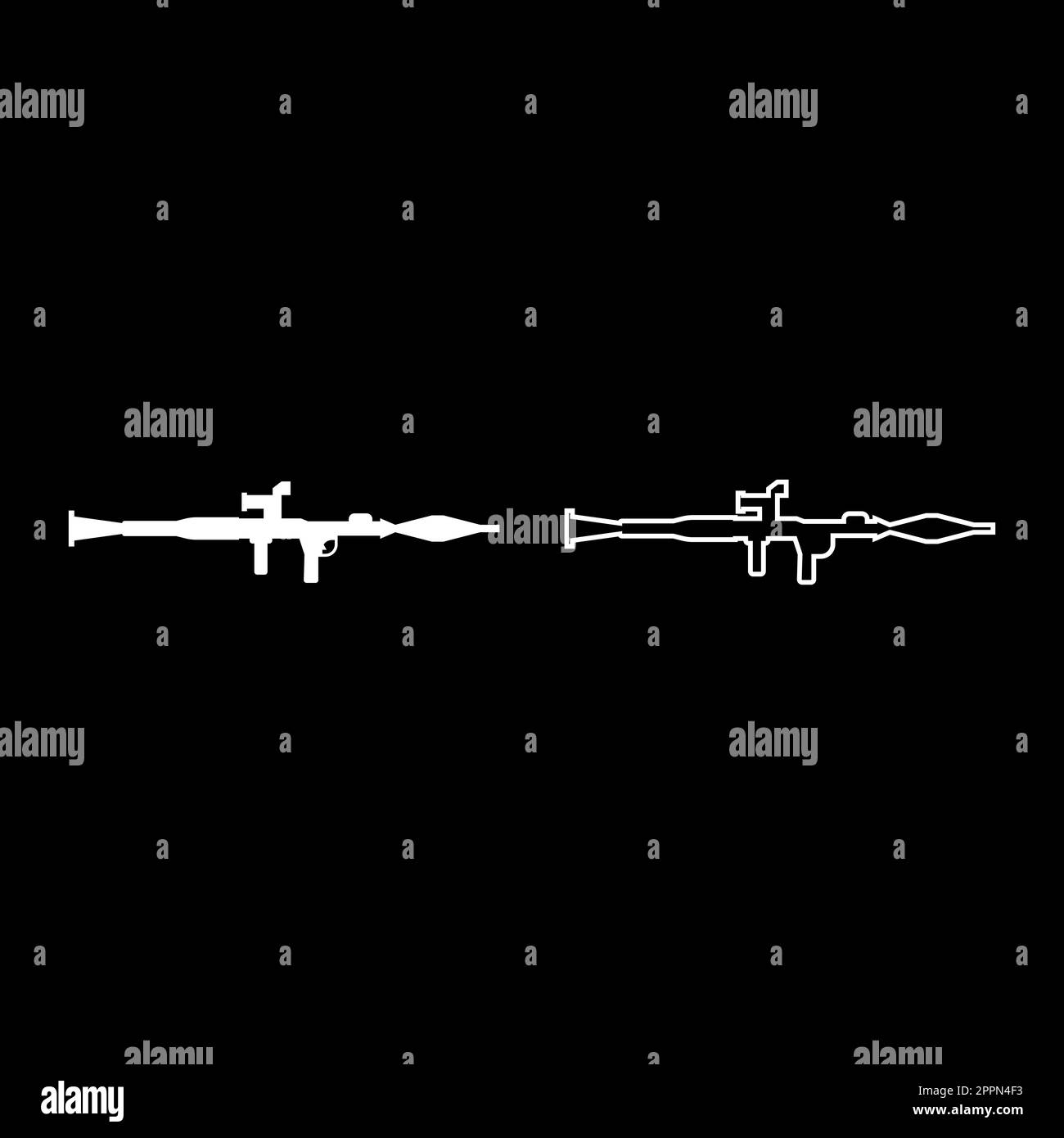 Lance-grenade militaire arme armée icône ensemble blanc couleur vecteur illustration image plein contour ligne contour mince plat style Illustration de Vecteur