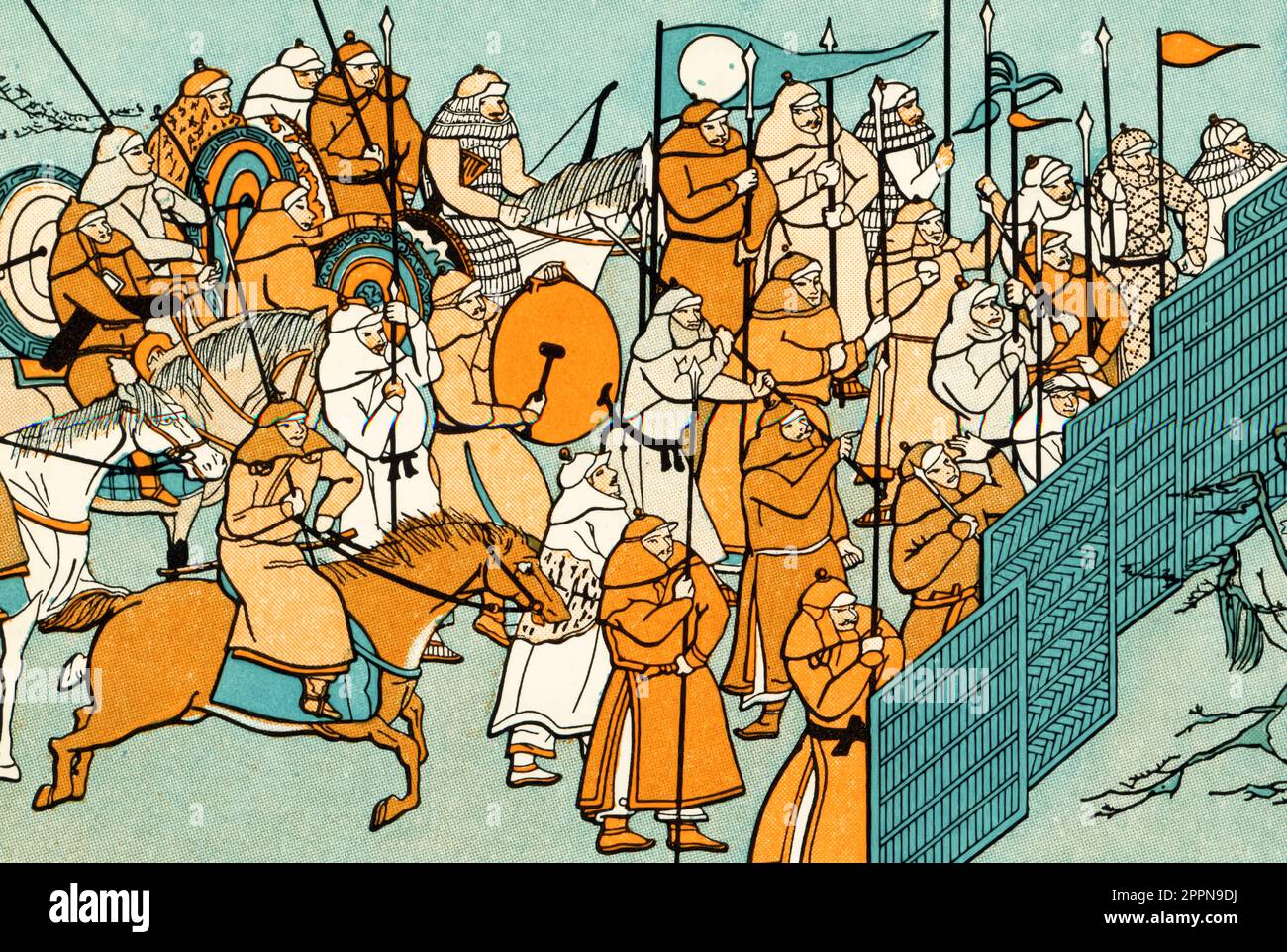 Les guerriers mongol de Kublai Khan (1215-1294) envahissent le Japon, 1274. Après un détail d'une peinture de défilement japonaise, c1293. Attribué à Tosa Nagataka et Tosa Nagaaki. Banque D'Images