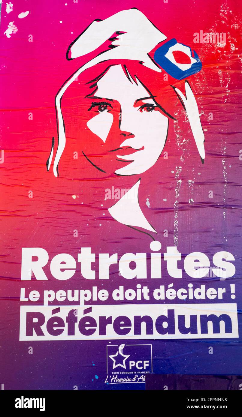 Affiche de campagne sur la réforme de l'âge des retraites en France Banque D'Images