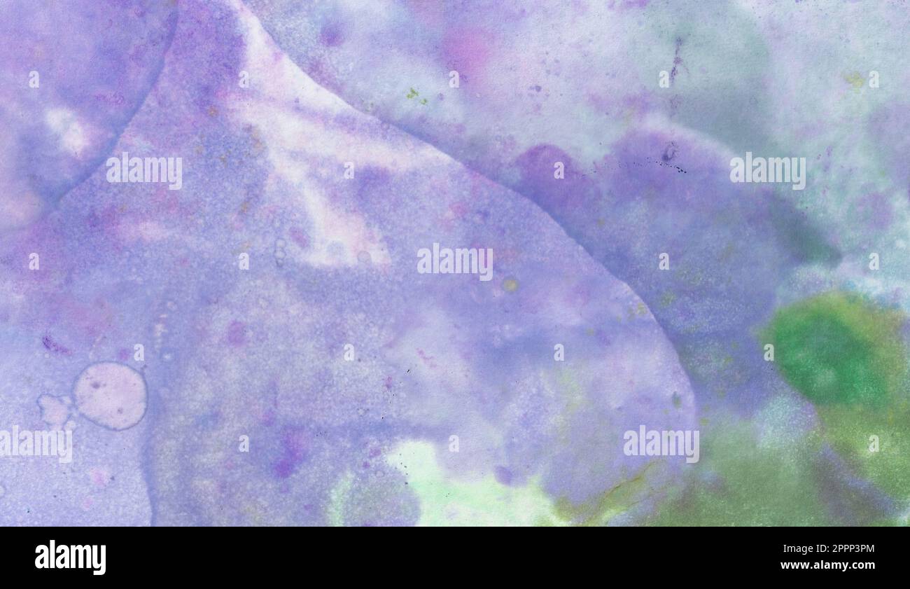 motif violet abstrait avec placage vert jaune bleu dessin intérieur réalisé à l'aquarelle ou à l'encre d'alcool sur papier aquarelle Banque D'Images