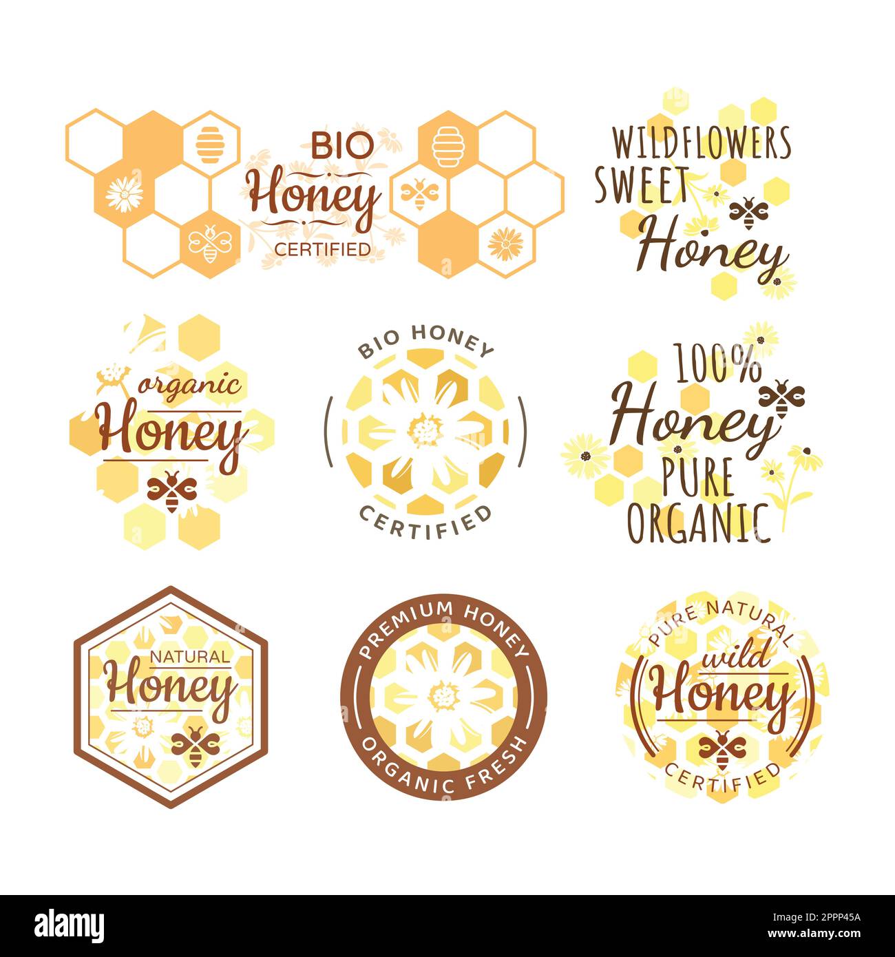 Étiquette à motif de miel coloré en nid d'abeille Illustration de Vecteur