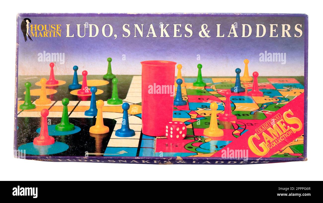 House Martin - Ludo, Snakes & Ladders boîte de jeux de société vintage Banque D'Images