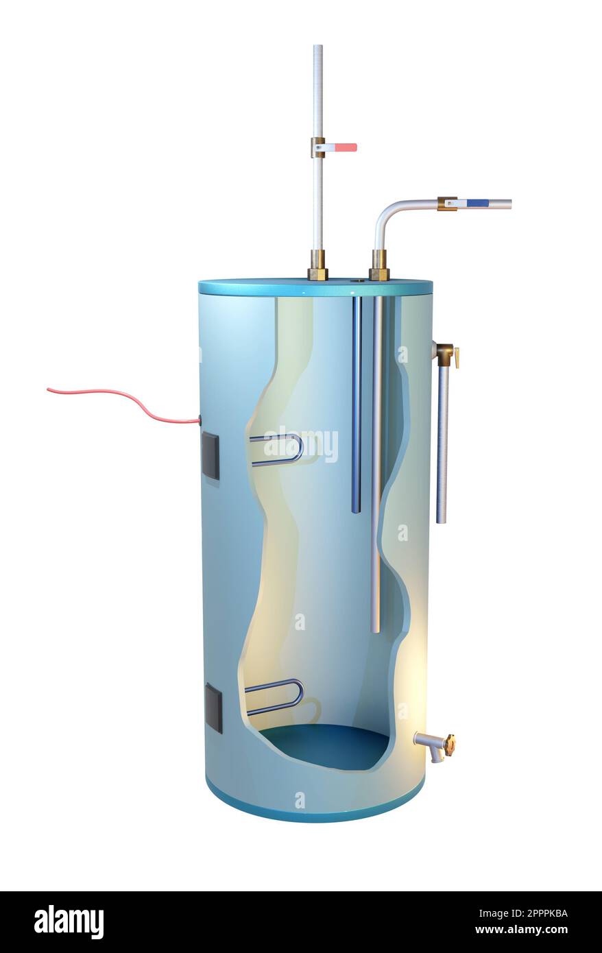 Schéma du système de chauffage électrique de l'eau. Illustration numérique, rendu 3D. Banque D'Images