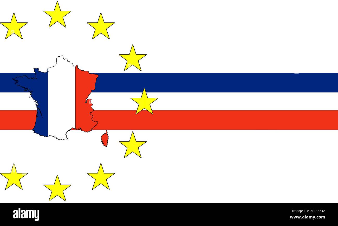 france, les couleurs du drapeau la silhouette avec la france. La nation et l'économie sont au cœur de la communauté européenne, la zone euro. Banque D'Images