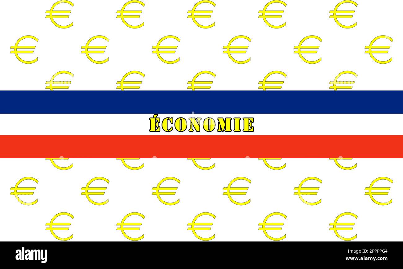 la france, l'économie et l'euro, le fond des symboles de l'euro et le drapeau français. La nation est au cœur de la communauté européenne, la zone euro. Banque D'Images
