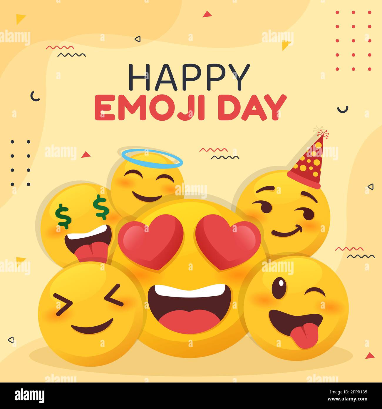 Illustration du vecteur d'arrière-plan du modèle de média social de la Journée mondiale Emoji Illustration de Vecteur