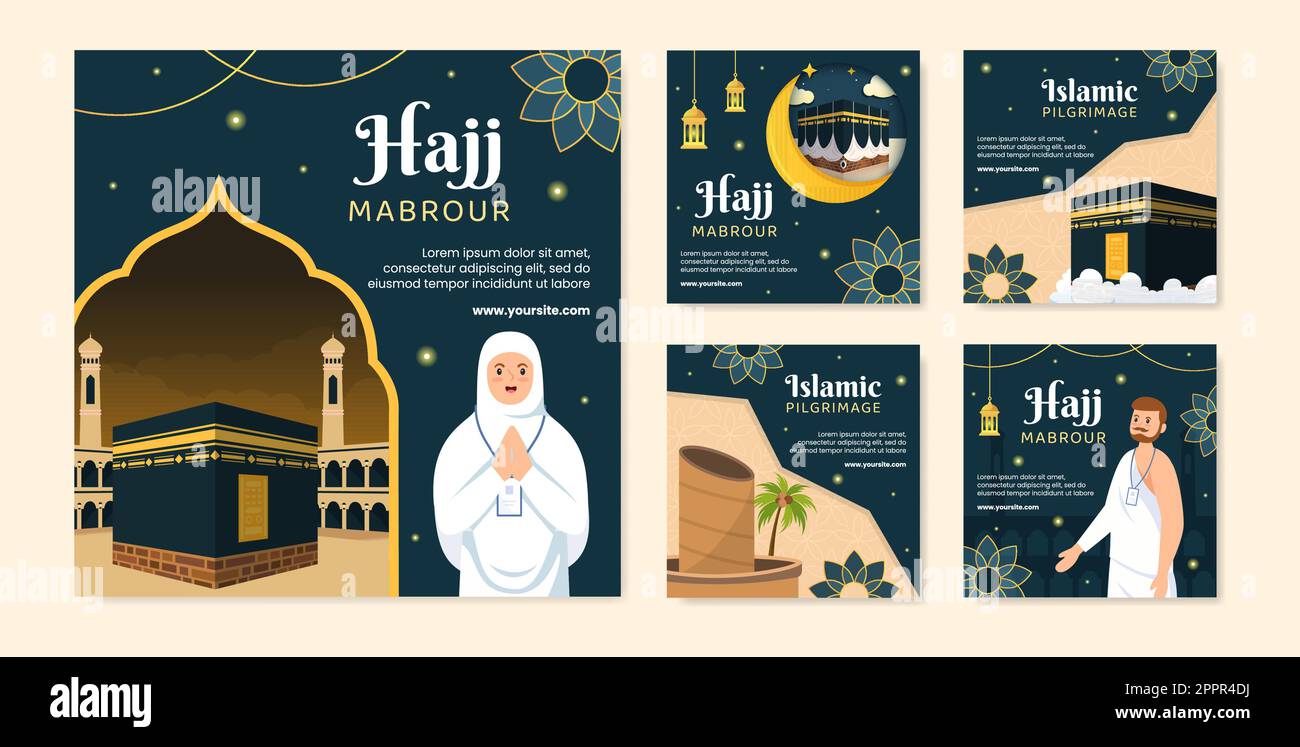 Hajj ou Umrah Mabroor Post Template social Media Flat Cartoon Illustration d'arrière-plan Illustration de Vecteur