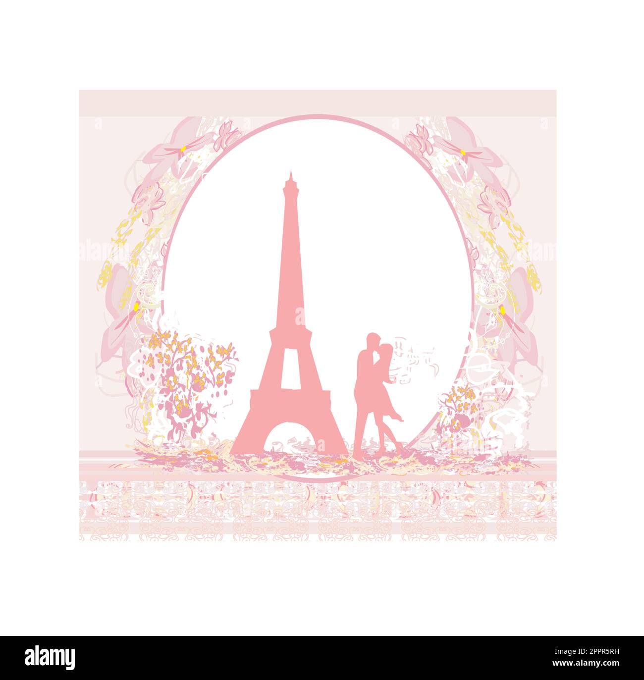 Couple romantique baiser à Paris près de la Tour Eiffel Illustration de Vecteur