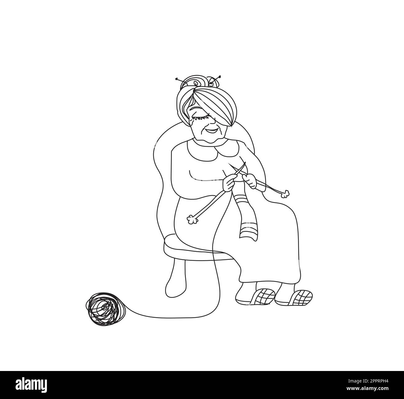 Old woman knitting Illustration de Vecteur