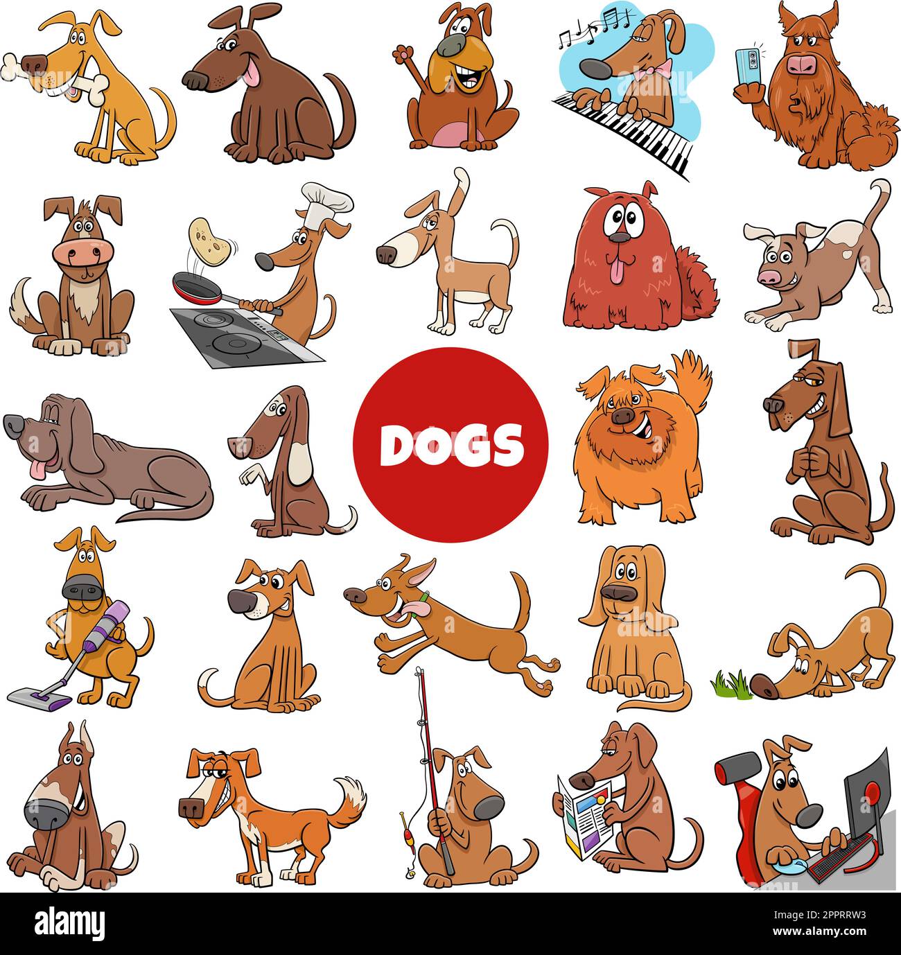 dessins animés chiens et chiots personnages comiques grand ensemble Illustration de Vecteur