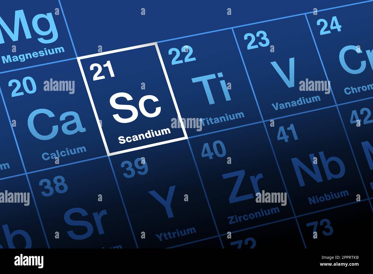 Scandium sur la table périodique des éléments, avec le symbole d'élément SC Illustration de Vecteur