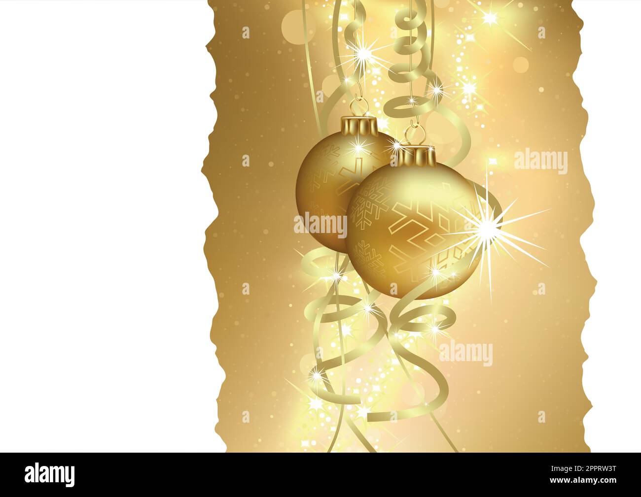 Fond de Noël doré avec décorations de Noël suspendues Illustration de Vecteur