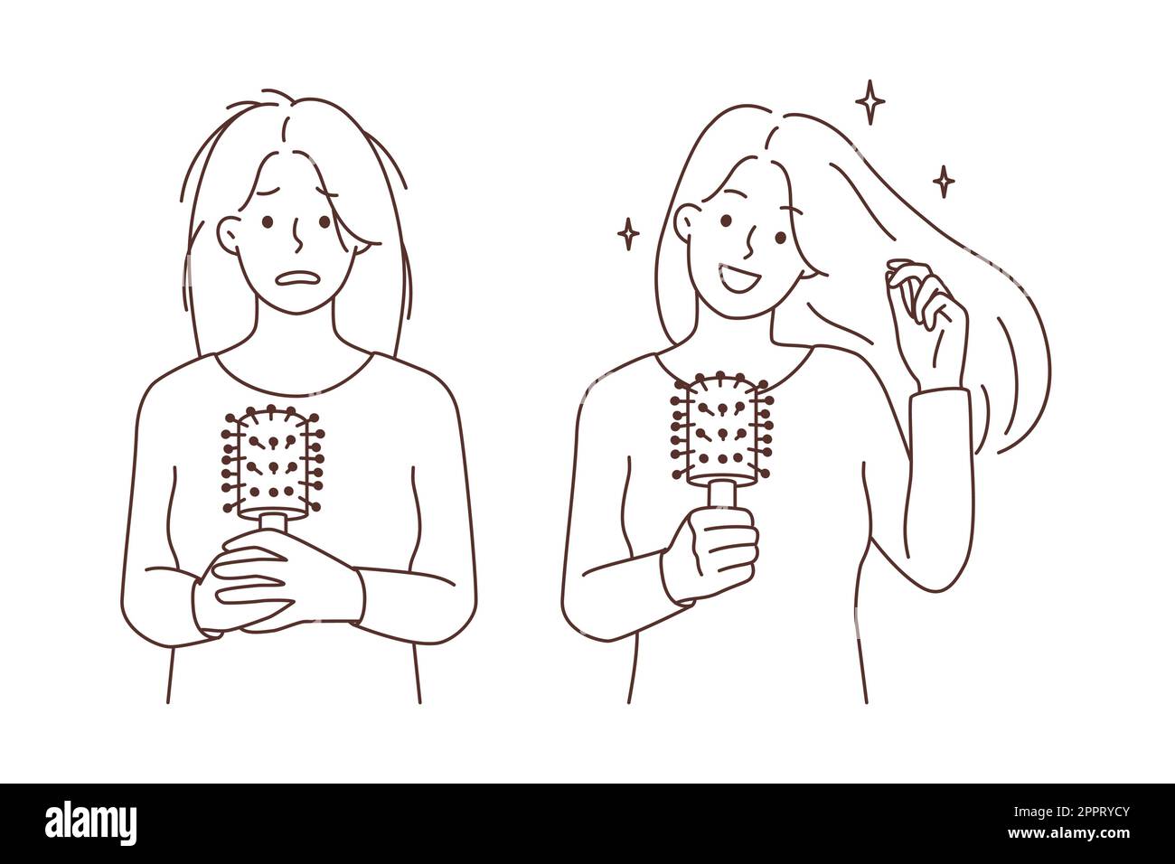 Femme avant et après le traitement des cheveux Illustration de Vecteur