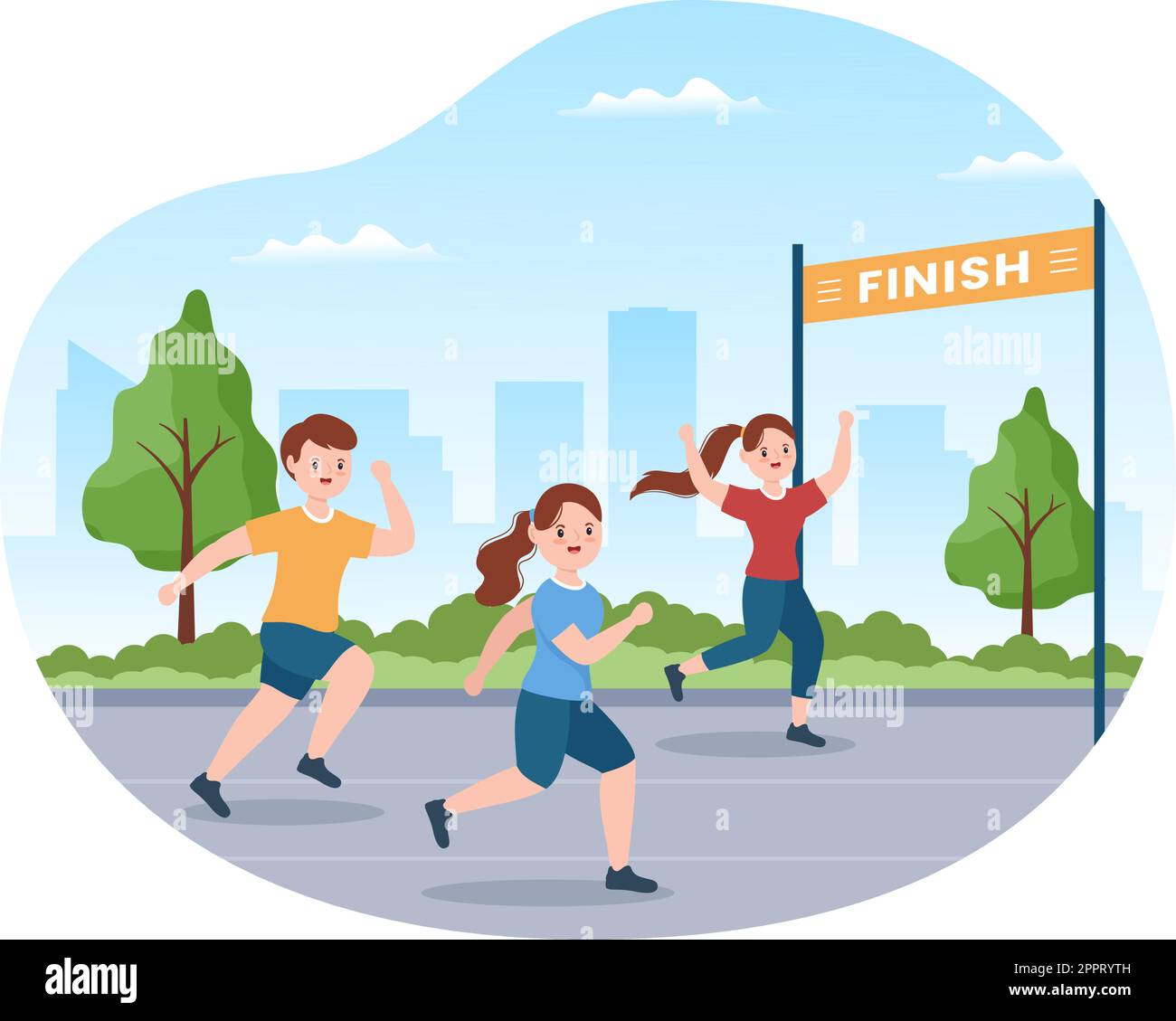Modèle de course à pied dessin main dessin de dessin de dessin à plat Illustration personnes jogging pour long distance course Marathon Tournoi Sport Illustration de Vecteur