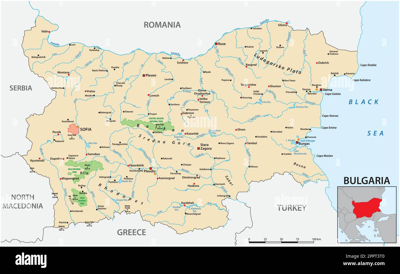 Carte vectorielle du pays du sud-est de l'Europe, la Bulgarie Illustration de Vecteur