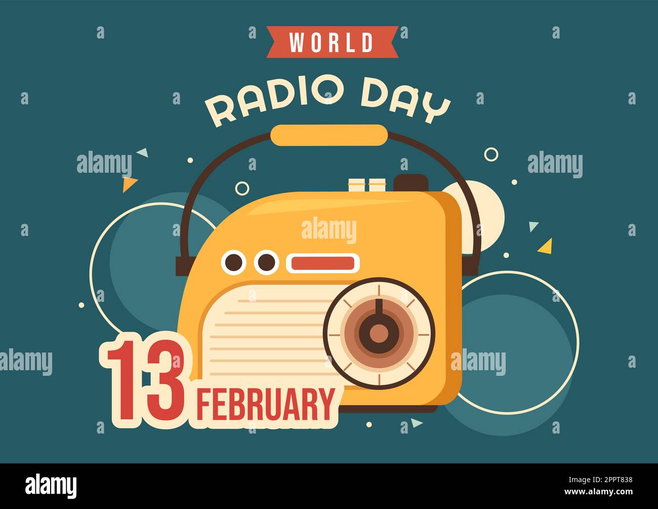 Journée mondiale de la radio sur 13 février of Idea for Landing page Template, Banner and Poster in Flat style Cartoon Background Illustration dessinée à la main Illustration de Vecteur