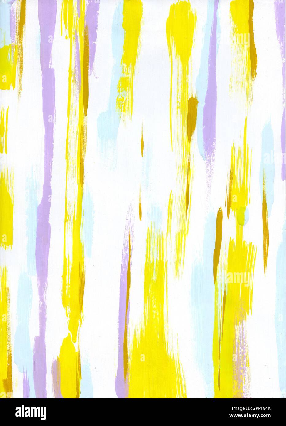 motif de papier peint abstrait de bandes verticales jaunes, violettes et brunes sur un fond de papier aquarelle blanc Banque D'Images