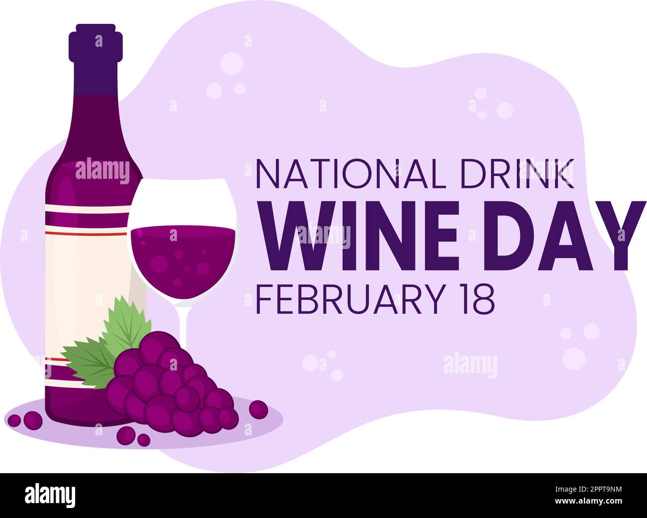 Journée nationale du vin à boire sur 18 février avec un verre de raisin et une bouteille en dessin animé dessin animé dessin animé à la main modèles d'arrière-plan Illustration Illustration de Vecteur