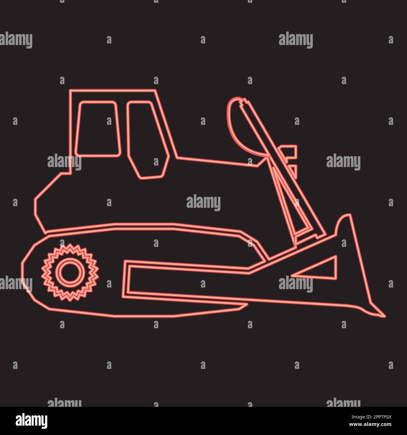 Illustration vectorielle rouge fluo bulldozer style plat Illustration de Vecteur