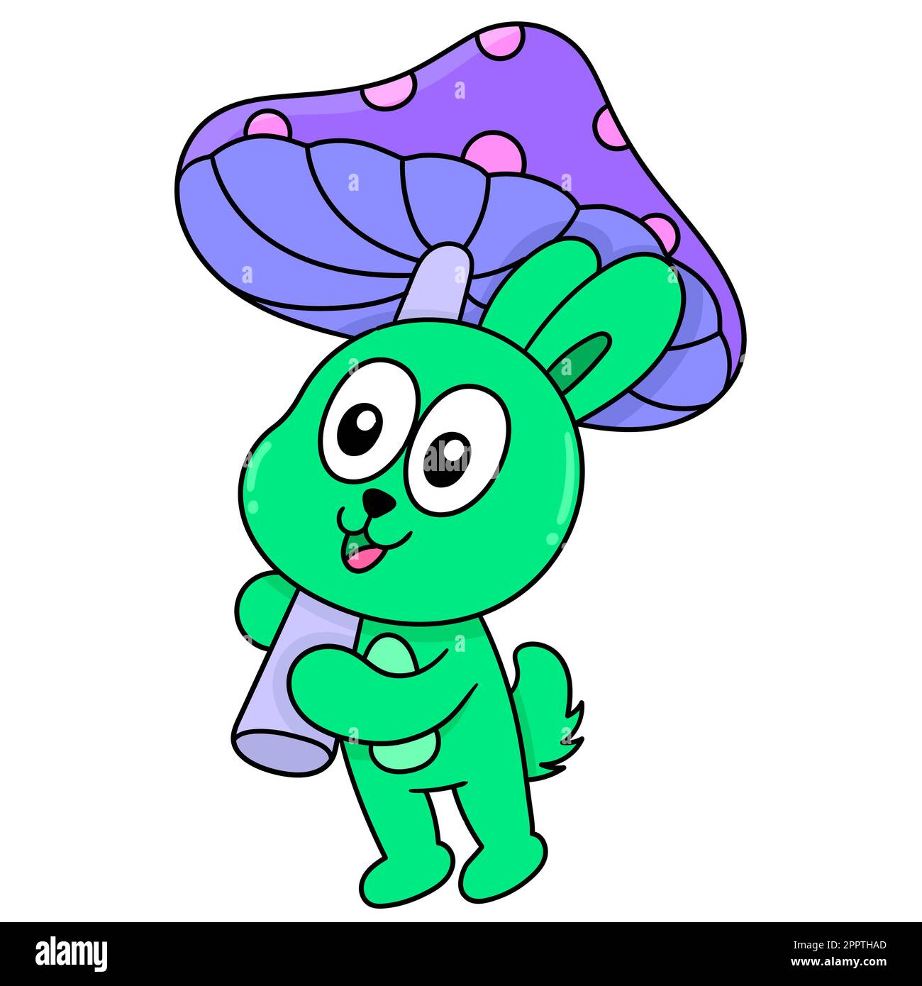 dessin animé mignon lapin portant des champignons, doodle icône image kawaii Illustration de Vecteur