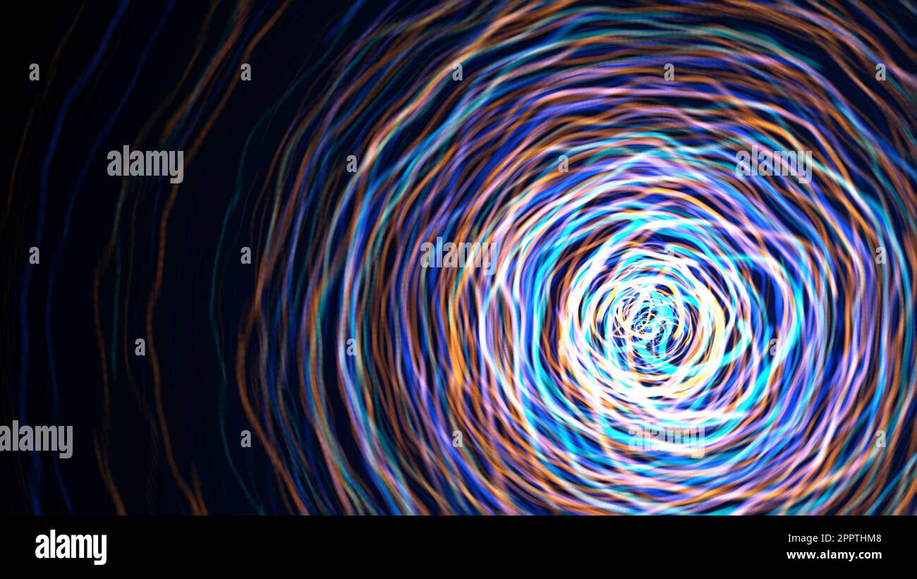 Flux abstrait de lignes lumineuses cycle d'un flux de particules lumineuses. Ondes d'énergie brillantes montrant la méditation d'énergie. Banque D'Images