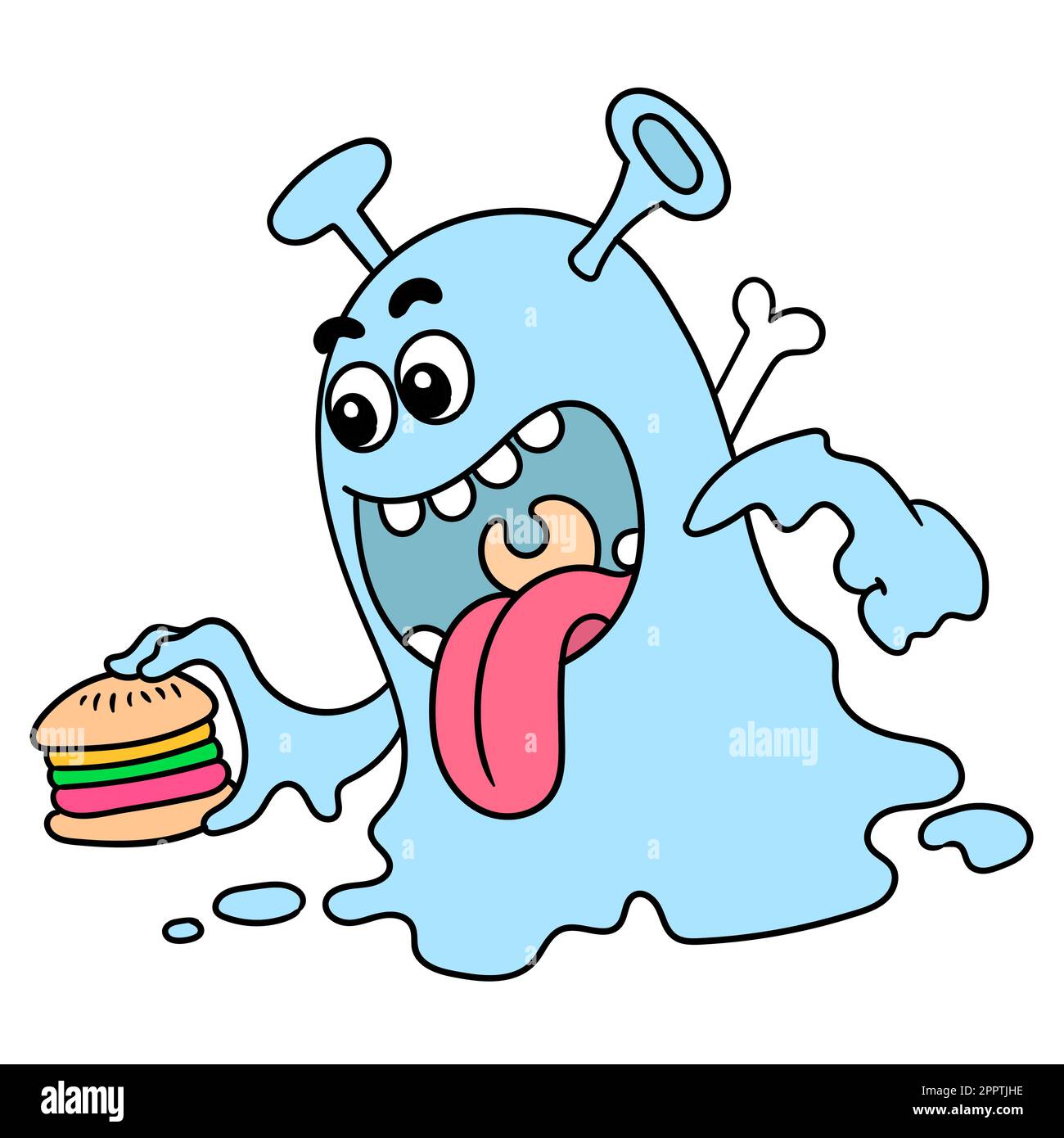 des monstres affamés ont apporté des hamburgers à manger, dandindle icône image kawaii Illustration de Vecteur