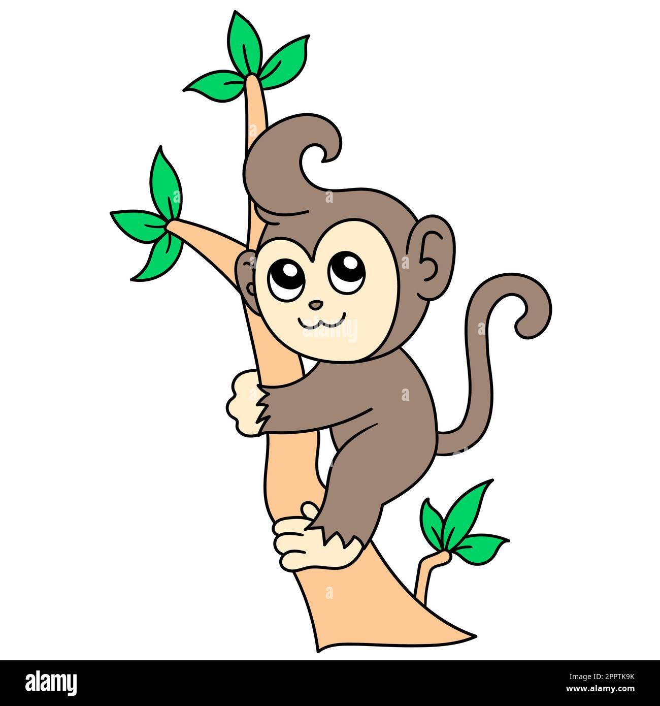 dessin animé mignon singe garçon escalade un arbre, doodle kawaii. icône doodle Illustration de Vecteur