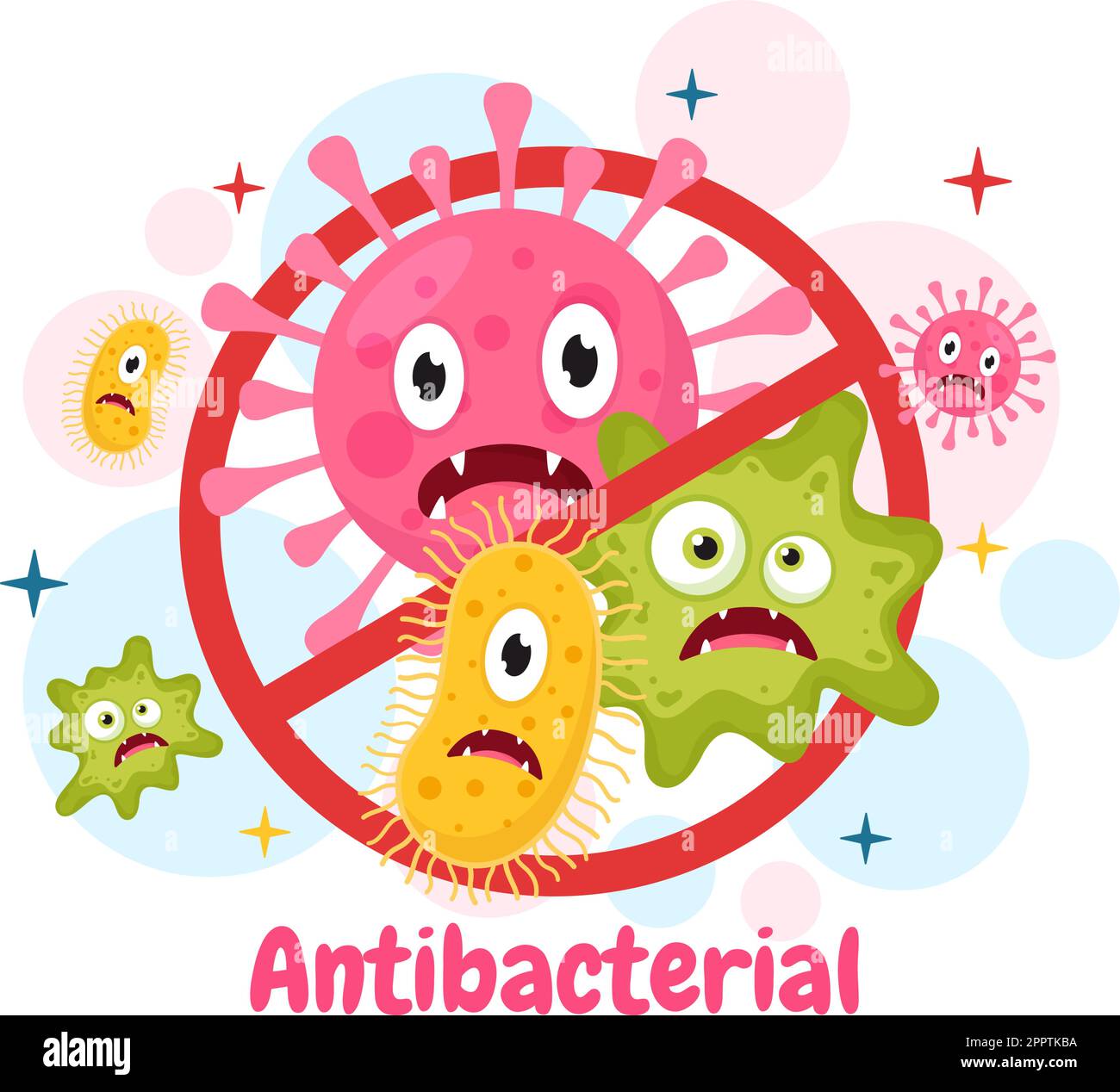 Illustration antibactérienne avec se laver les mains, virus infection et microbes bactérias contrôle dans l'hygiène soins de santé dessin à la main de dessins de dessin à la main Illustration de Vecteur