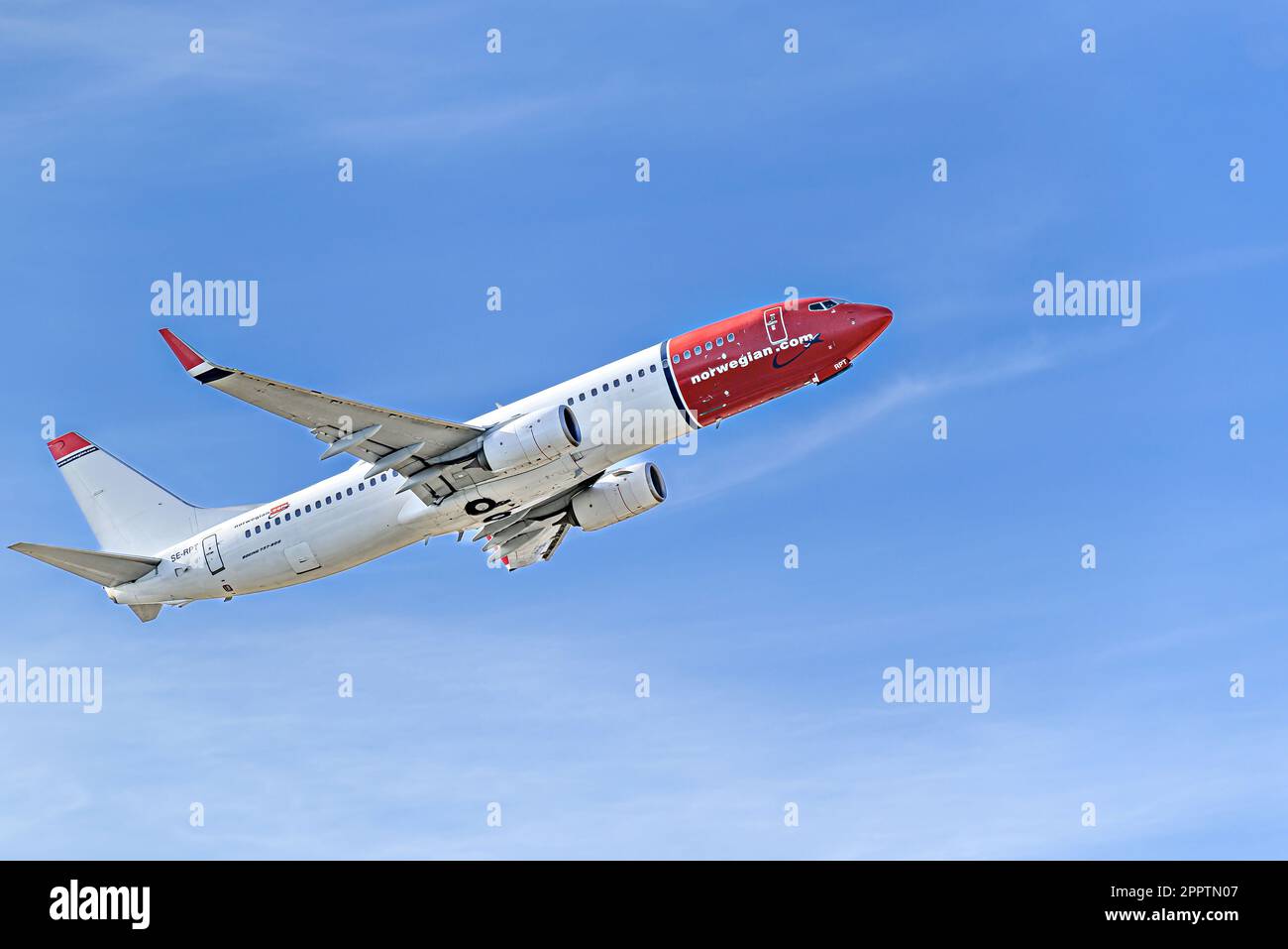 Barcelone, Spain; 12 mars 2023: Boeing 737-800 de la compagnie norvégienne Air Suecia, décollage de la Josep Tarradellas Barcelona-El Pr Banque D'Images