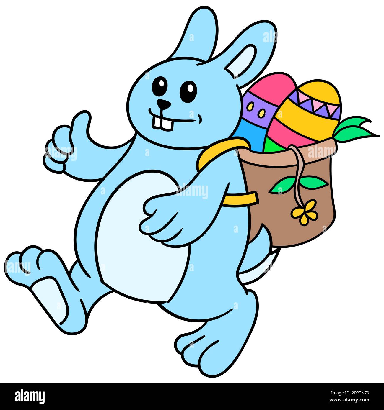 le lapin a apporté un panier d'oeufs de pâques à partager, l'icône de doodle image kawaii Illustration de Vecteur