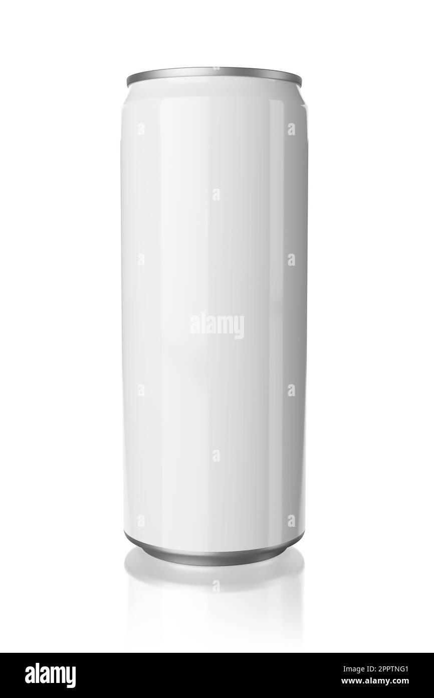 Boîte fine en aluminium de 330 ml isolée sur fond blanc. Maquette pour boisson design, bière, soda, jus, eau ou alcool. 3D illustration du rendu. Banque D'Images