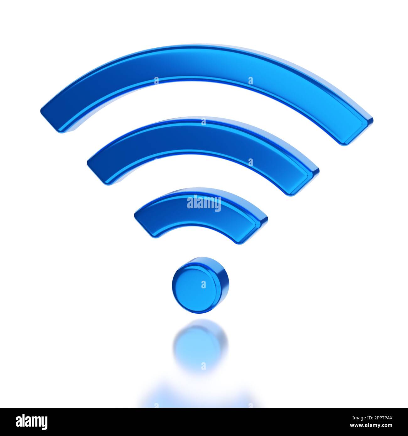 Symbole Wi-fi bleu isolé sur fond blanc. 3D illustration du rendu. Banque D'Images