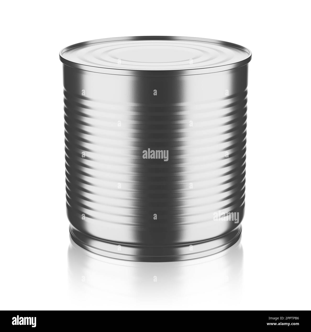 Boîte de conserve pour conserver les produits alimentaires. Isolé sur fond blanc. 3D illustration du rendu. Banque D'Images