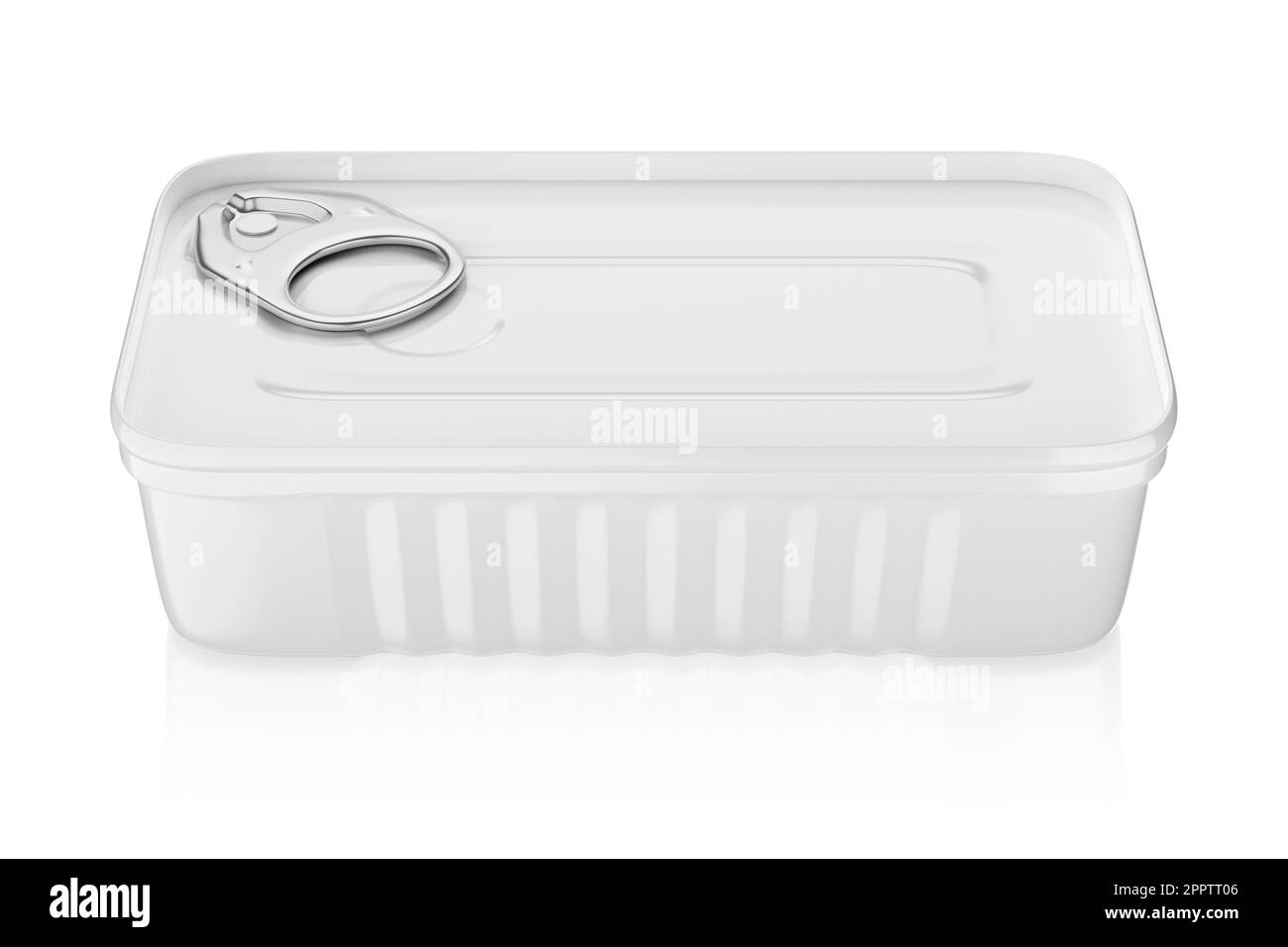 Boîte rectangulaire en étain pour sardines isolées sur fond blanc. 3D illustration du rendu. Banque D'Images