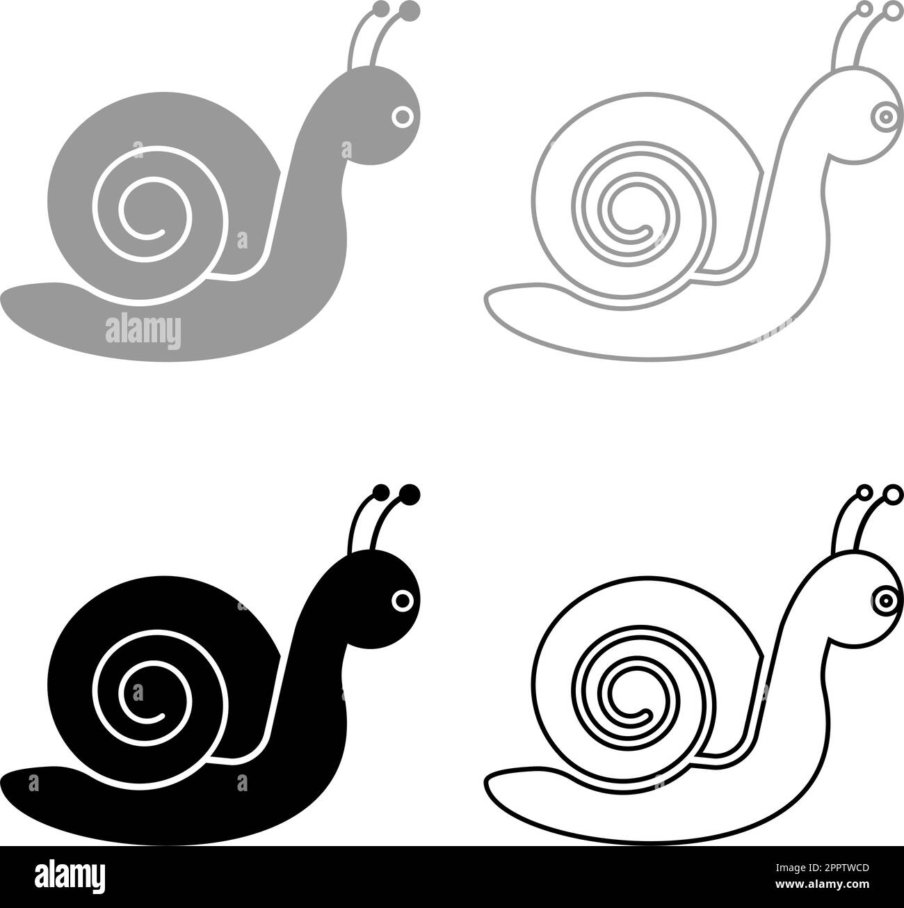 Escargot mollusque Set icône gris noir couleur vecteur illustration image plein remplir contour ligne mince plat style Illustration de Vecteur