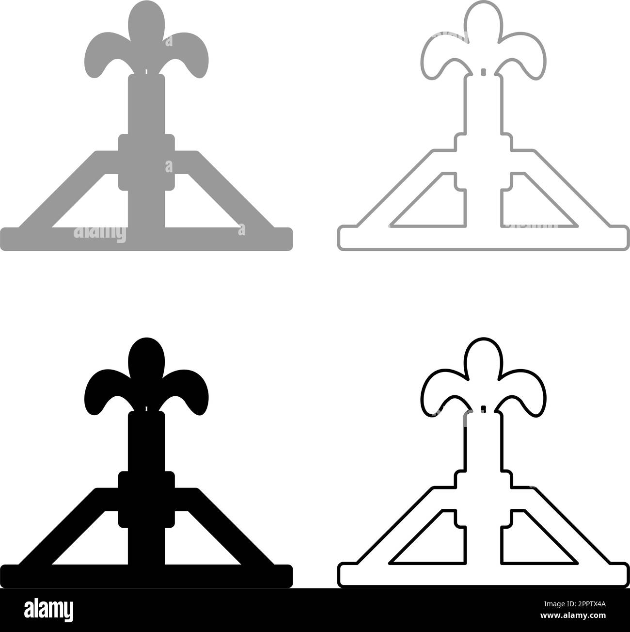 Oil derrick rig Gushusher Set icône gris noir couleur vecteur illustration image plein remplir contour ligne mince plat style Illustration de Vecteur