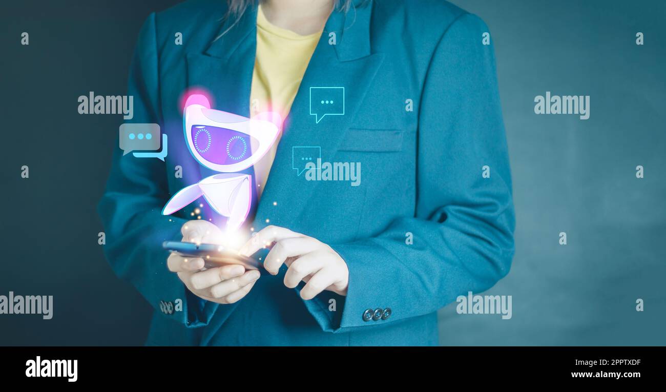 Ai Chatbot intelligent numérique service client concept d'application, l'application informatique mobile utilise l'intelligence artificielle chatbots automatiquement r Banque D'Images