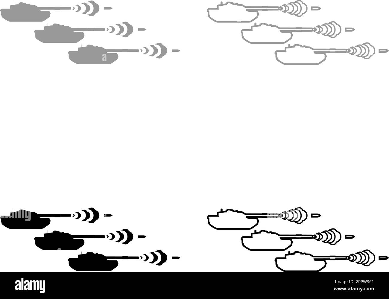 Tir tanks WAR concept Set icône gris noir couleur vecteur illustration image remplissage plein contour ligne mince style plat Illustration de Vecteur