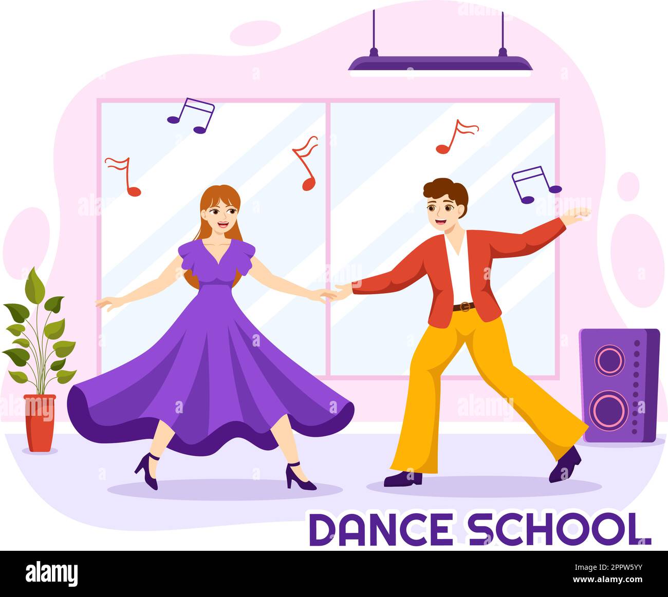 École de danse Illustration des personnes dansant ou choreography avec l'équipement de musique en studio en Flat Cartoon modèles de page d'arrivée dessinés à la main Illustration de Vecteur