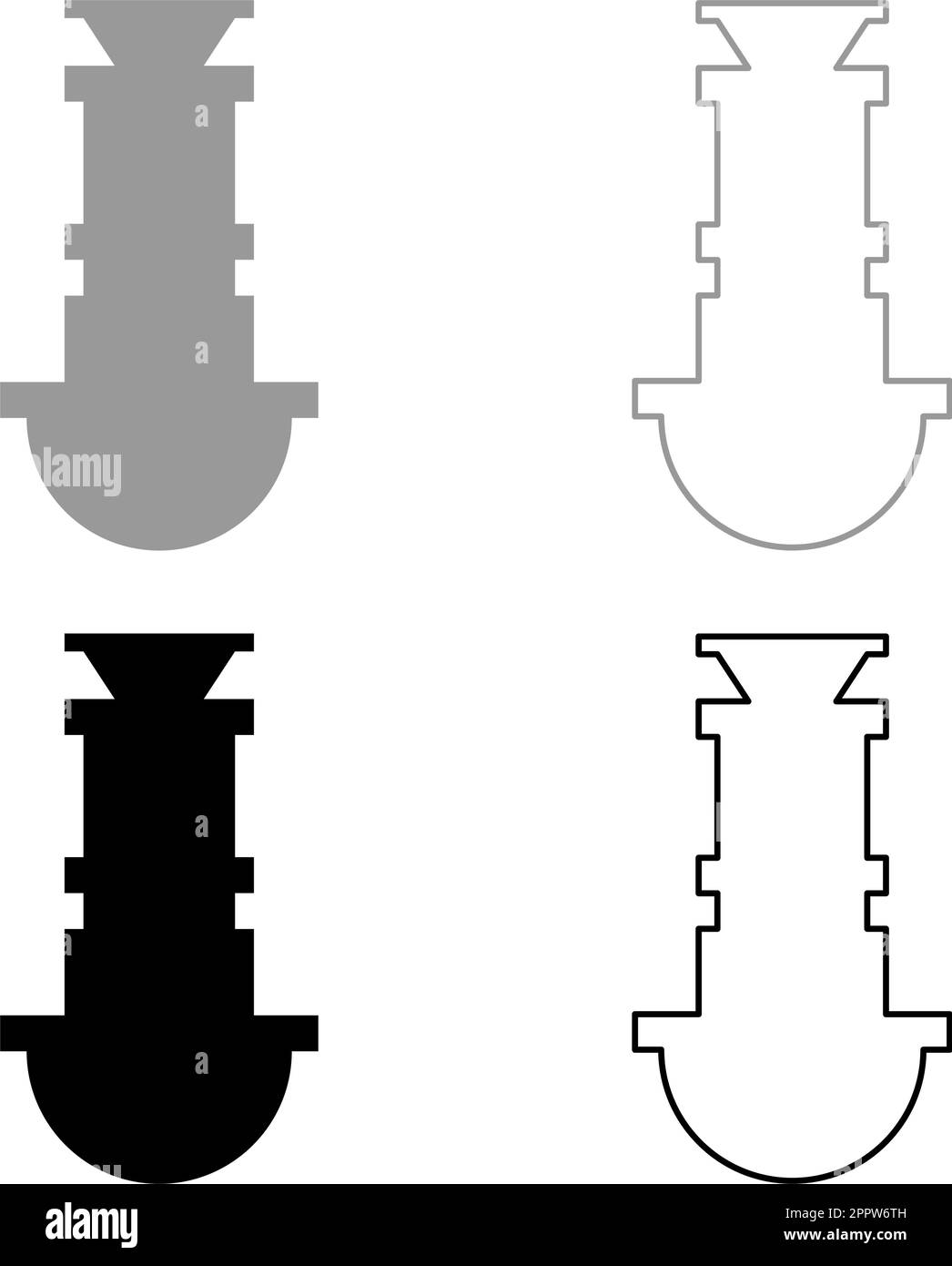 Siphon plomberie installations égout sous évier ensemble d'égouts icône gris noir couleur vecteur illustration image remplissage Uni contour ligne mince plate Illustration de Vecteur