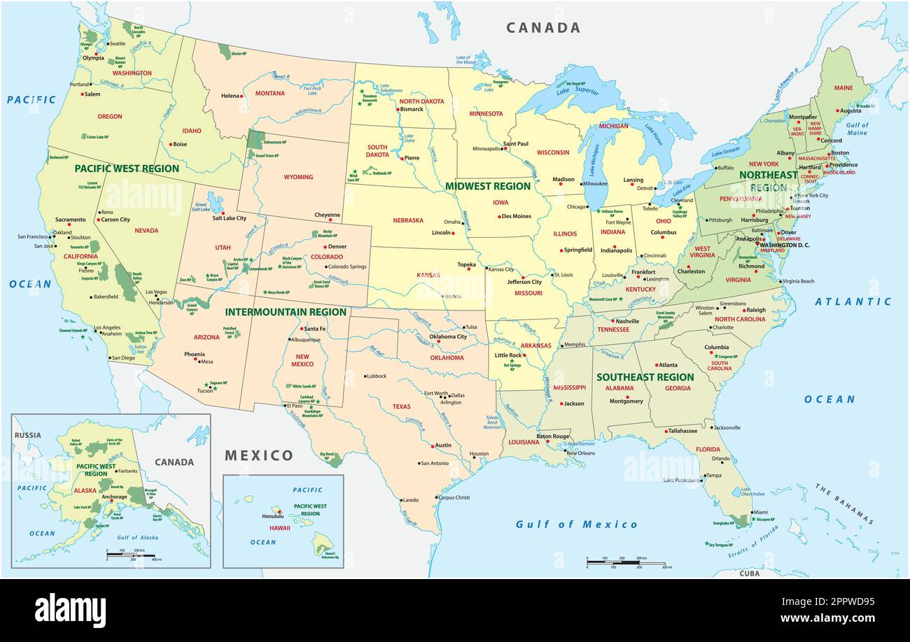 Carte vectorielle des parcs nationaux, États-Unis Illustration de Vecteur