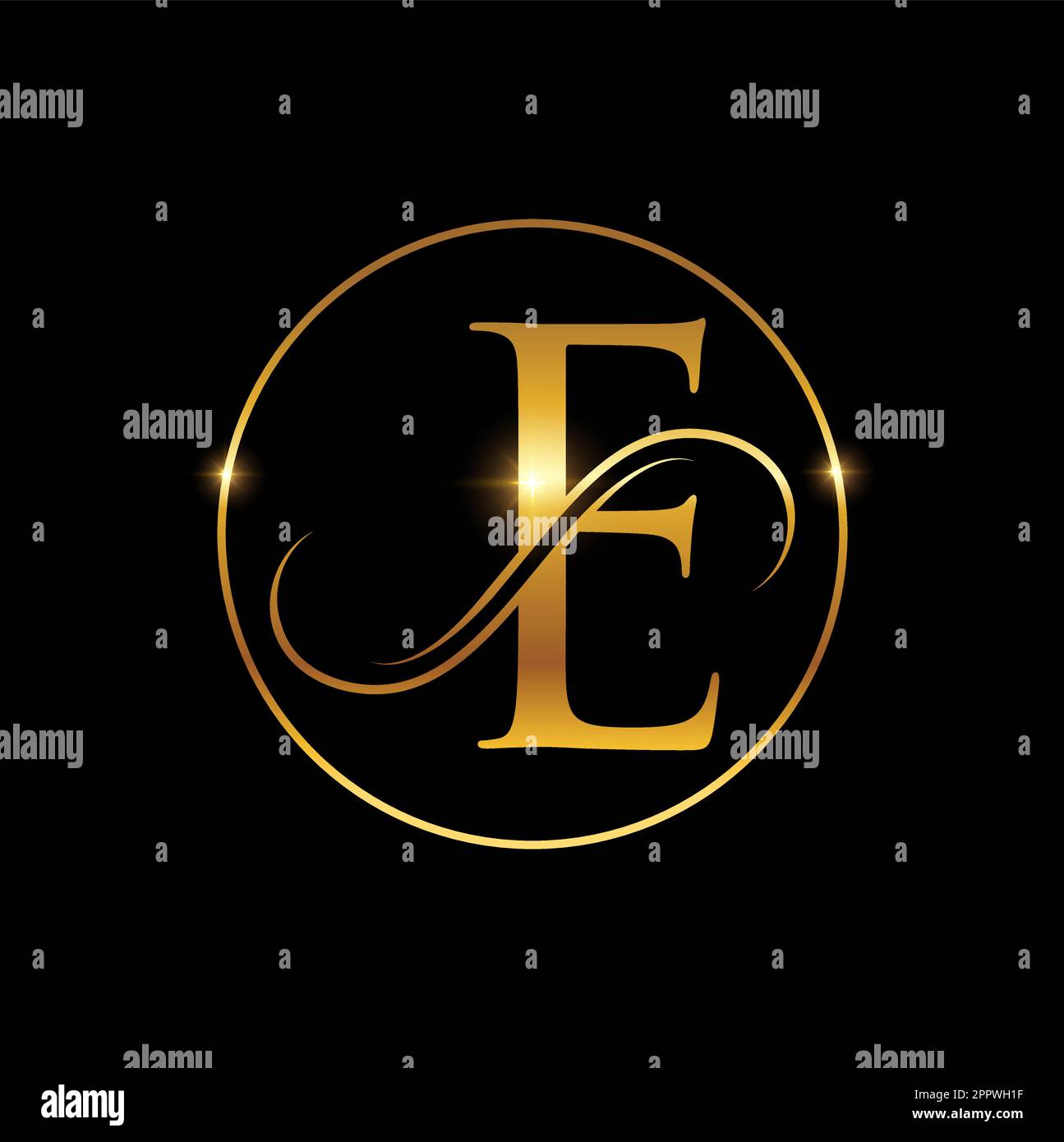 Or cursive Luxury Monogram logo lettre initiale E Illustration de Vecteur