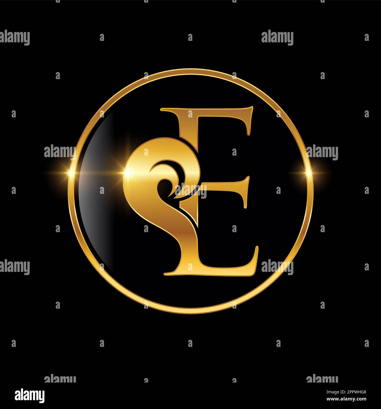 Or cursive Luxury Monogram logo lettre initiale E Illustration de Vecteur