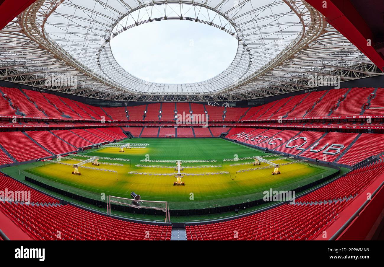 Vue intérieure du terrain de football du Club Athlétique de Bilbao, Bilbao, Gascogne, pays basque, Espagne, Europe. Banque D'Images