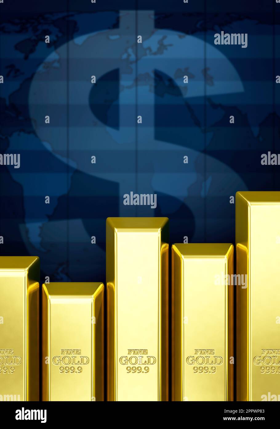 Hausse du prix de l'or - barres d'or sous forme de graphique, format portrait Banque D'Images