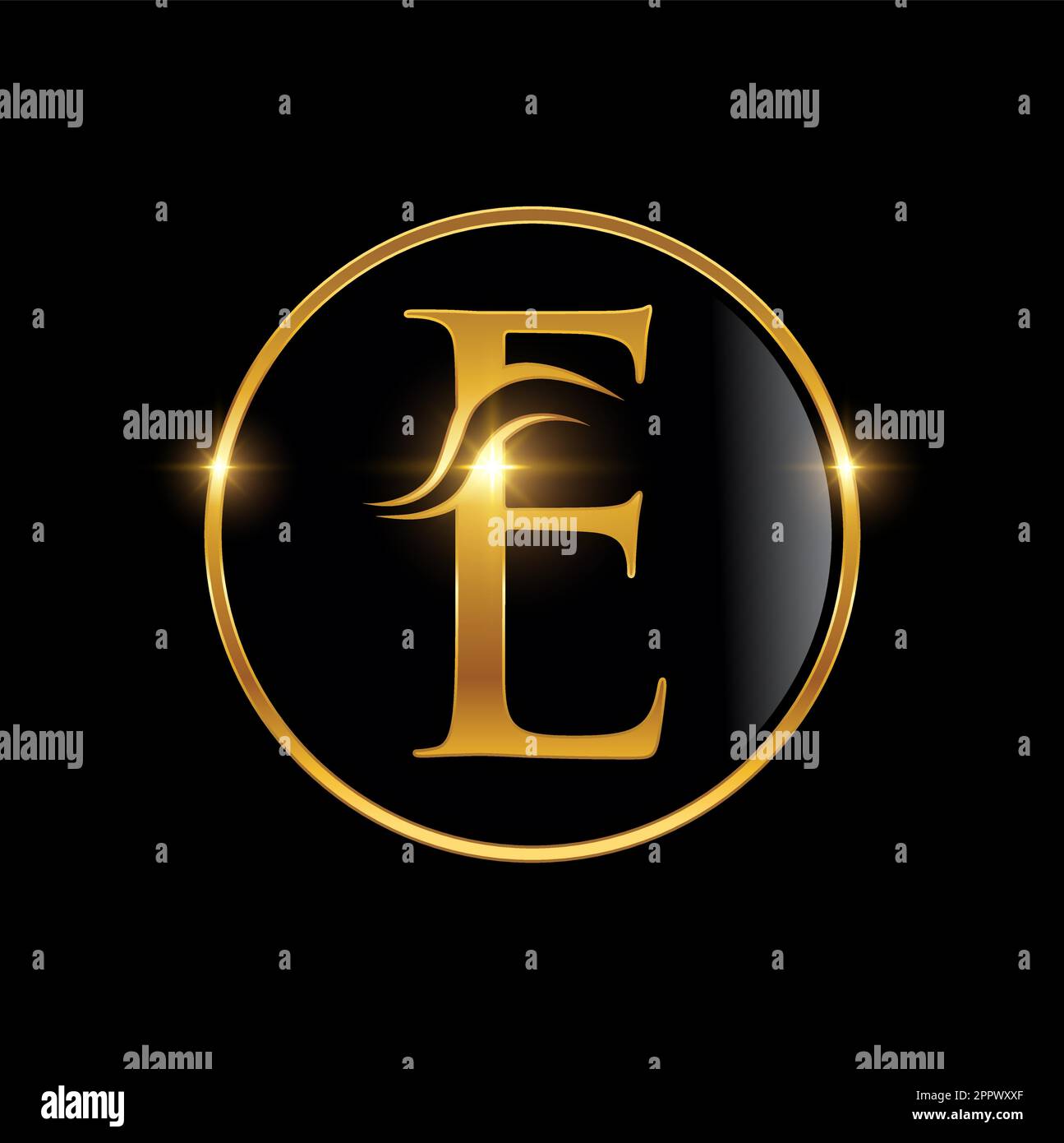 Or cursive Luxury Monogram logo lettre initiale E Illustration de Vecteur