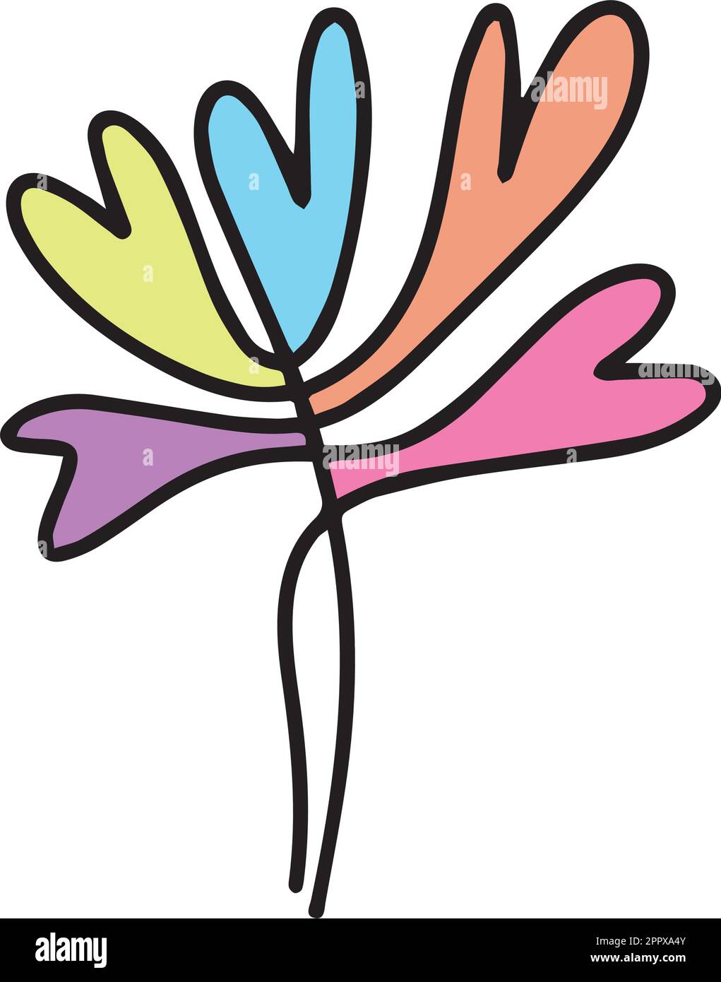 Coeur plante icône abstrait dessin main fleur ligne symbole art pour la nature, l'amour, l'écologie et l'environnement dans une illustration de couleur plate glyphe Illustration de Vecteur