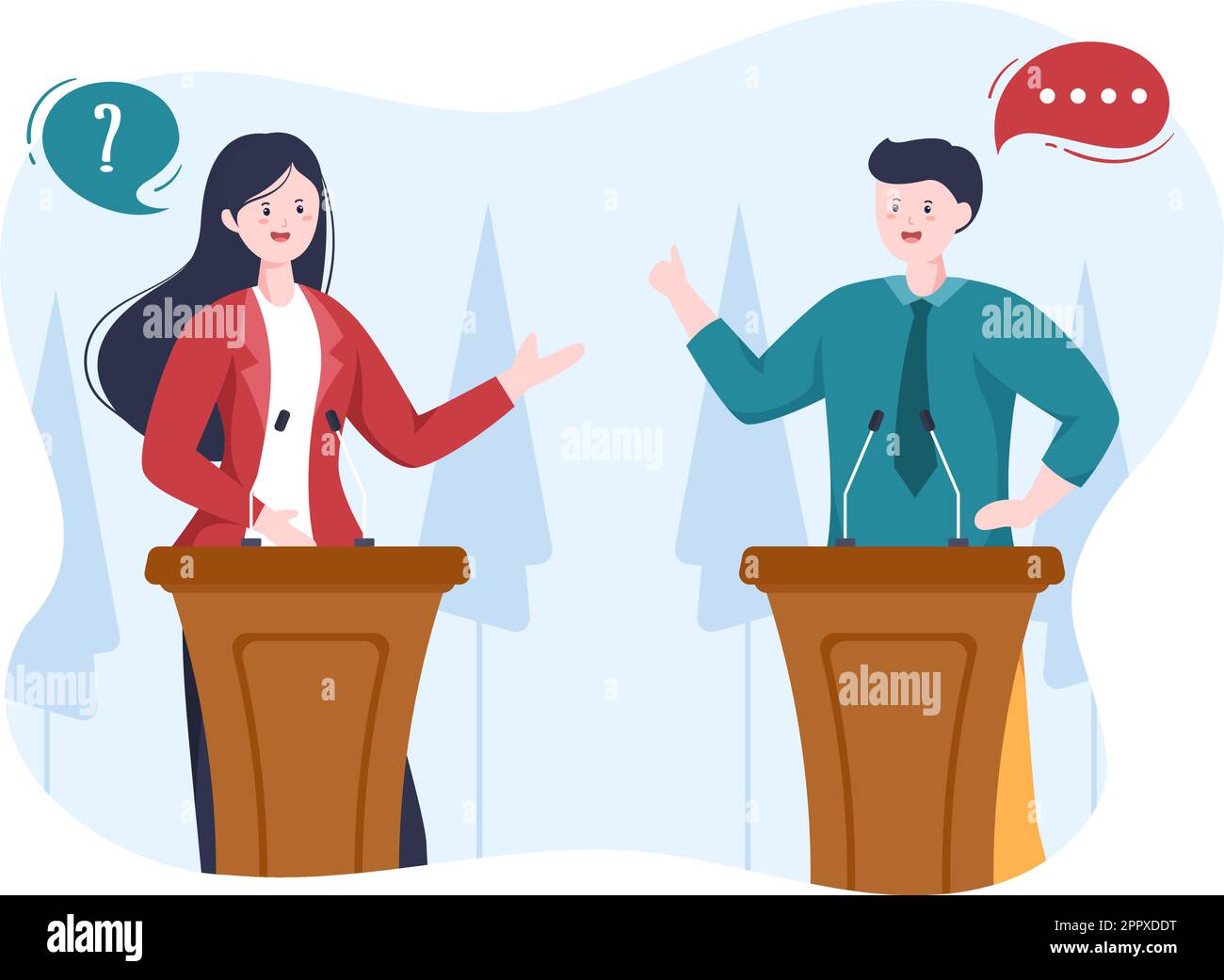 Dessin d'un personnage politique Illustration tirée à la main avec les idées d'élection et de gouvernance démocratique participer aux débats politiques devant le public Illustration de Vecteur