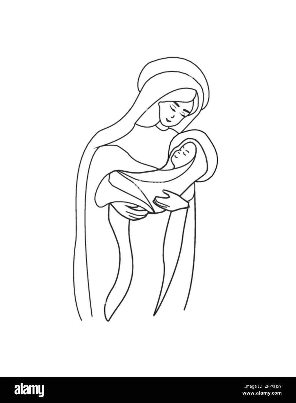 Madonna et l'enfant Jésus - doodle illustration isolée Illustration de Vecteur
