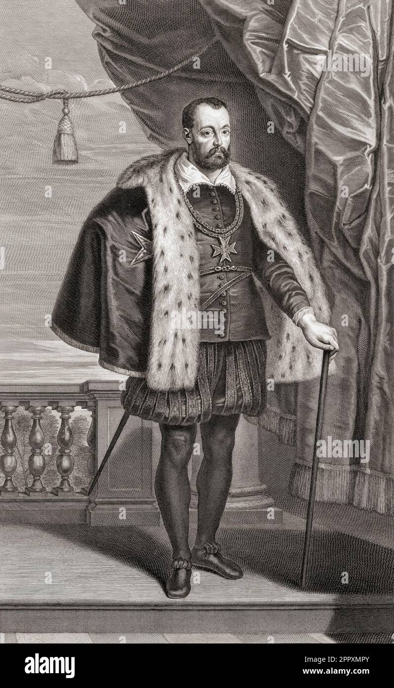 Francesco I de' Medici, 1541-1587, deuxième grand-duc de Toscane. Député de la Chambre des Médicis. Gravure de Gerard Edelinck d'après la peinture de Peter Paul Rubens. Banque D'Images